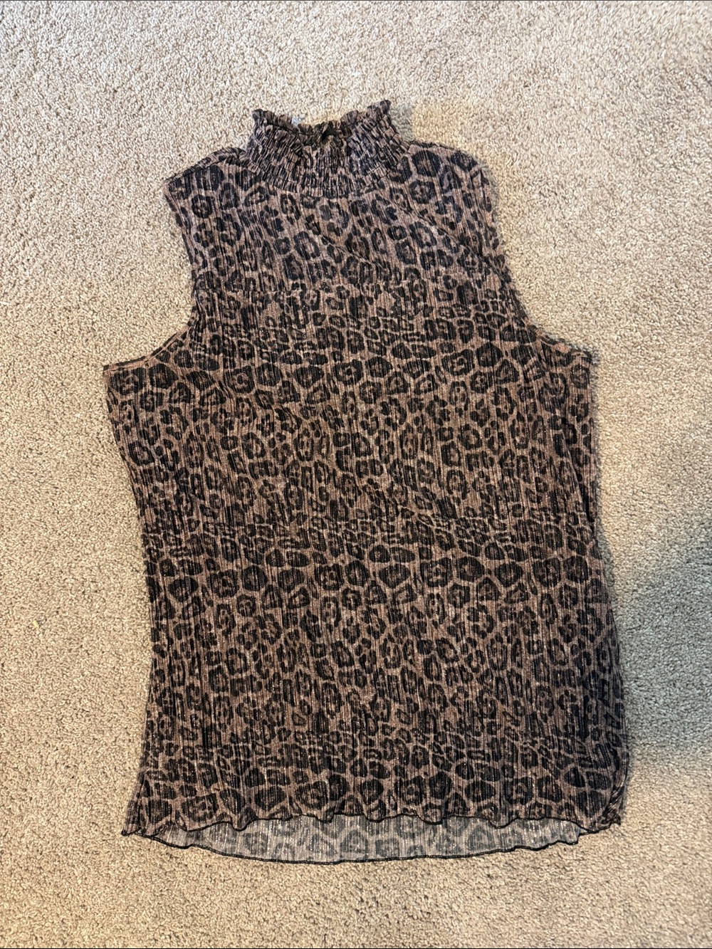 Adrianna Papell Brown and Black Leopard Print Sleeveless Mock Neck Top